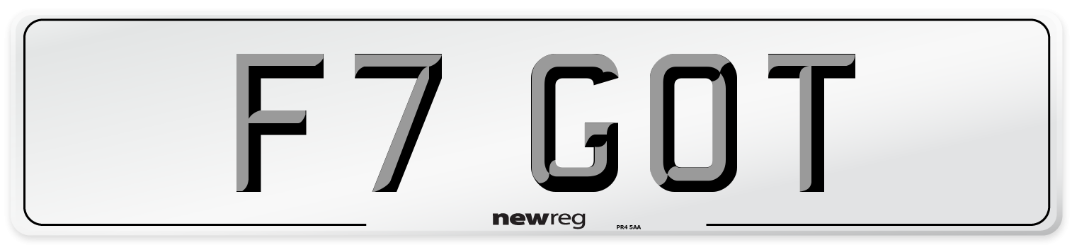 F7 GOT Number Plate from New Reg